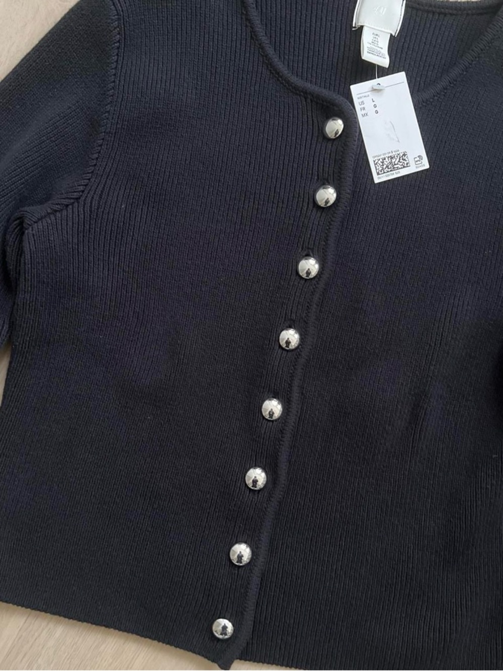 H&M Black Ribbed Button-Front Cardigan - Picture 3 of 4